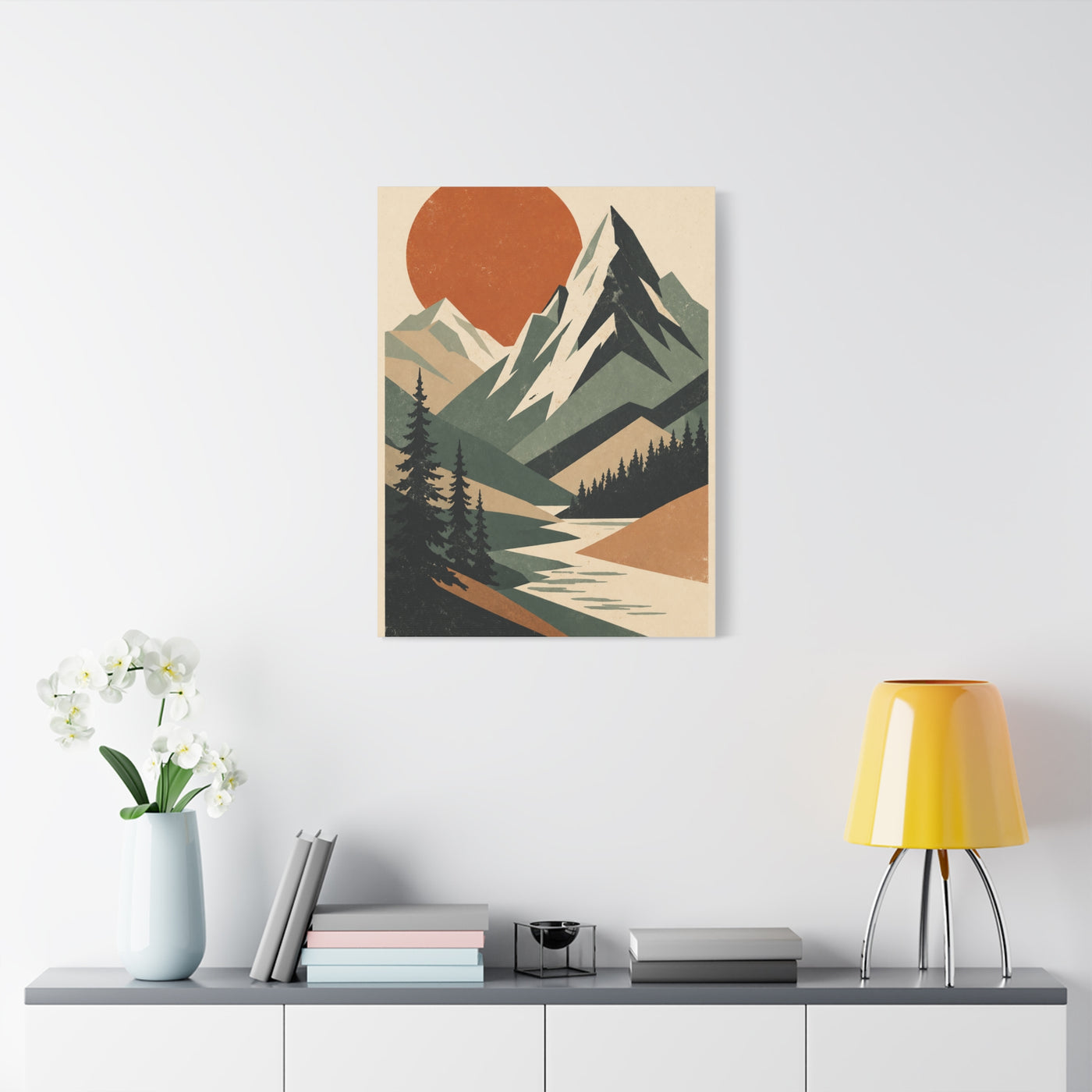 Mid-Century Graphic Sunset Mountain Wall Art & Canvas Print