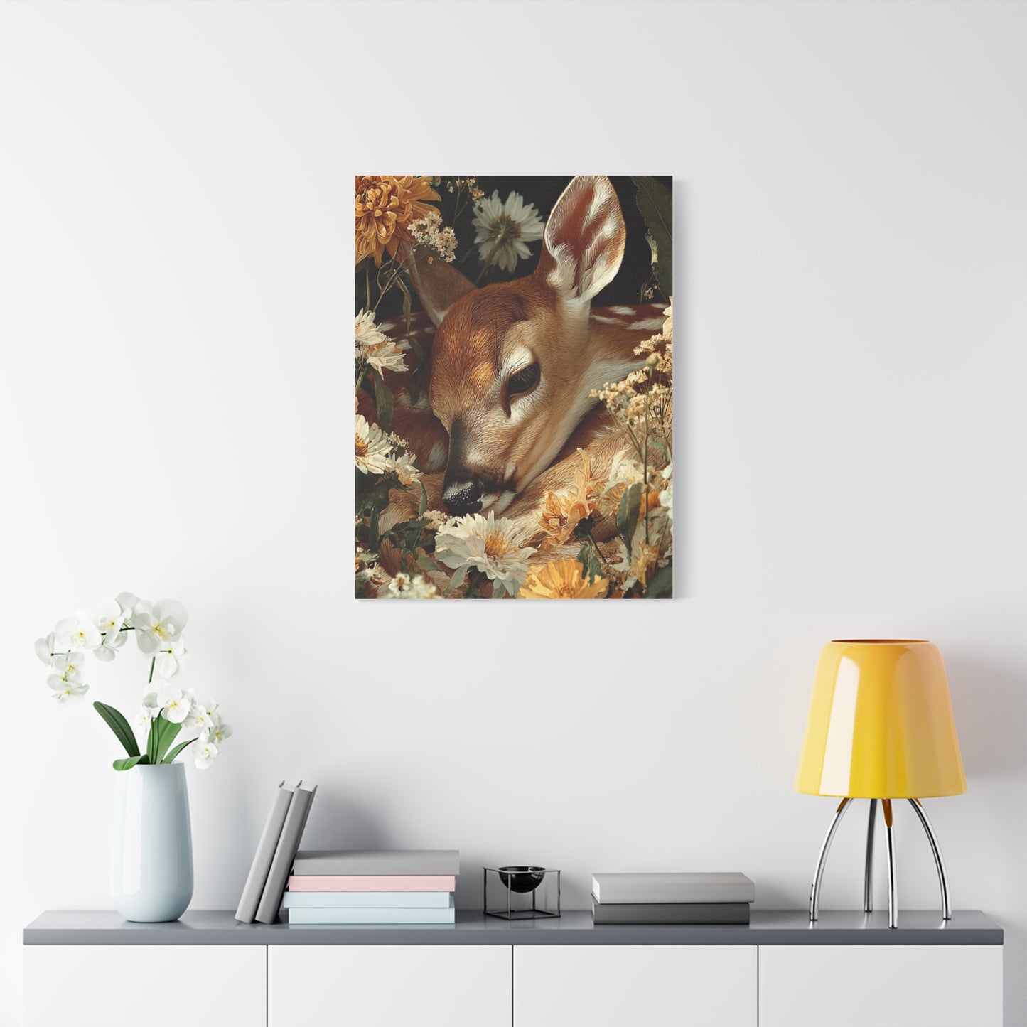 Floral Garland Deer Portrait Wall Art & Canvas Print