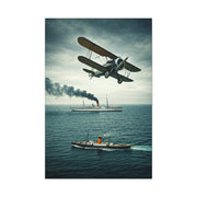 Vintage Biplane Over Open Sea Wall Art & Canvas Prints