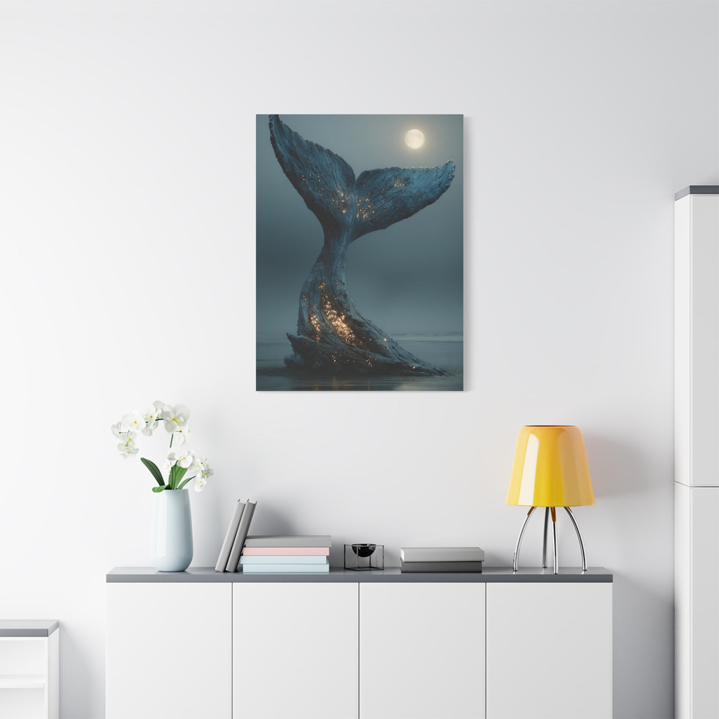 Moonlit Driftwood Whale Tail Wall Art & Canvas Print