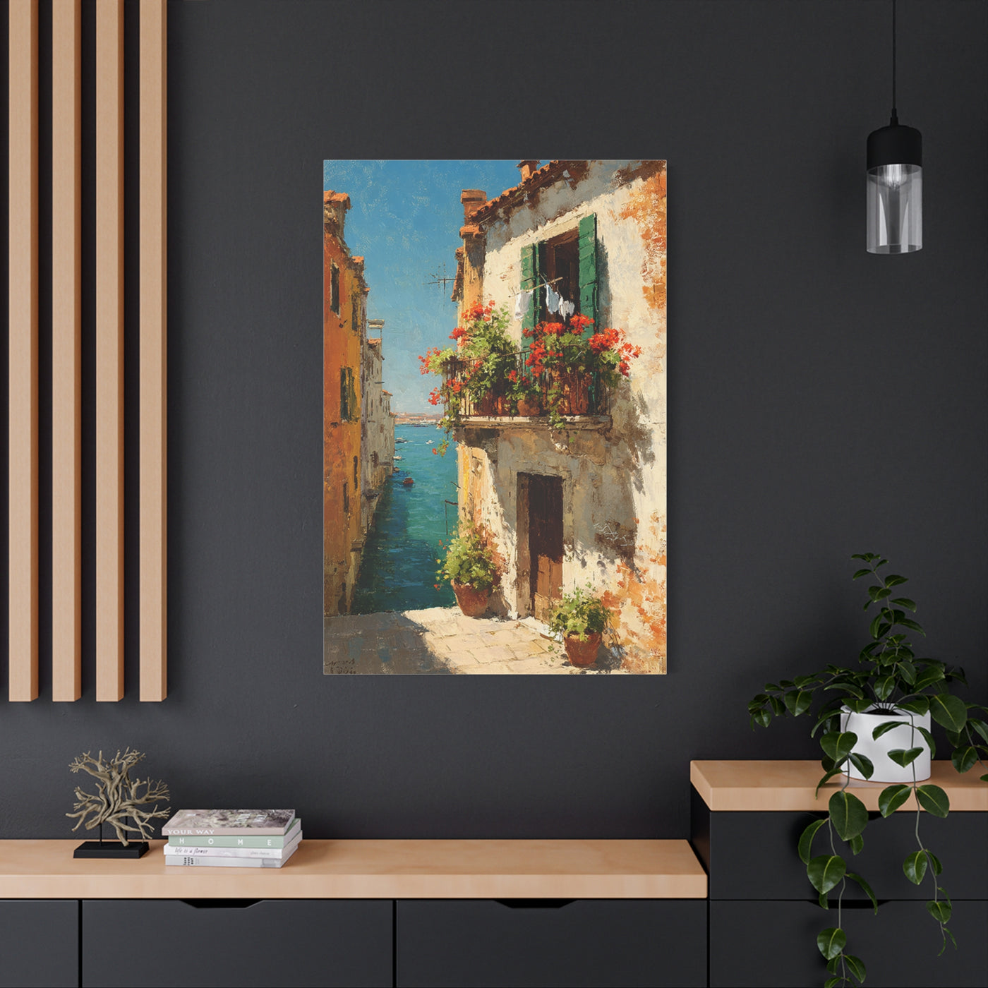 Italian Coastal Balcony Painting Wall Art & Canvas Print
