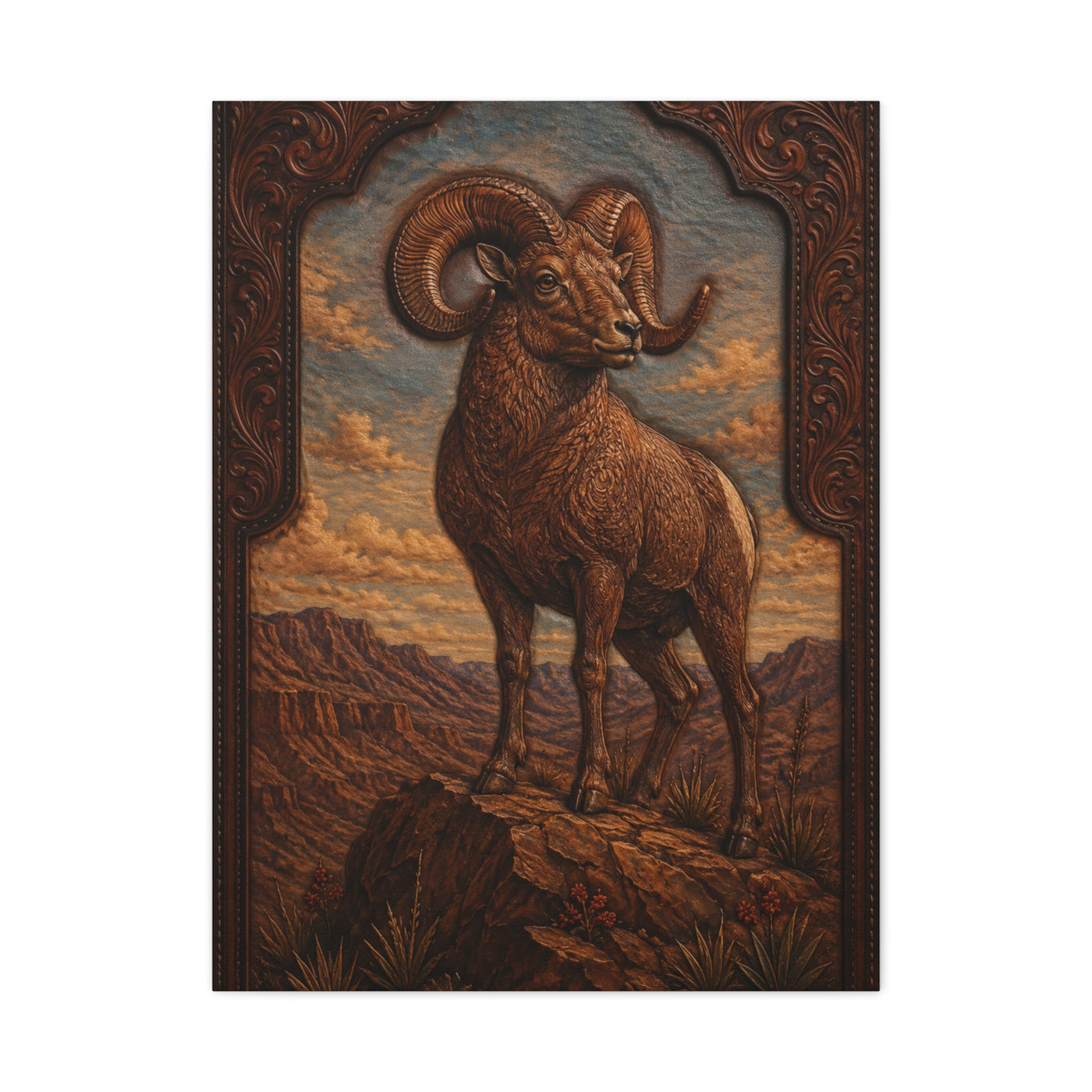 Hand Tooled Bighorn Sheep Southwest Wall Art & Canvas Print