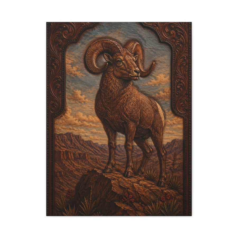 Hand Tooled Bighorn Sheep Southwest Wall Art & Canvas Print