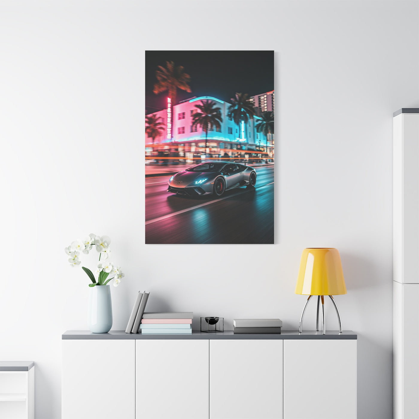 Lamborghini Huracán Neon Miami Nights Wall Art & Canvas Prints