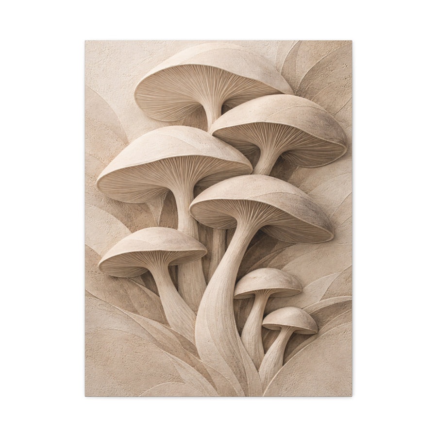 Minimalist Plaster Mushroom Relief Wall Art & Canvas Print