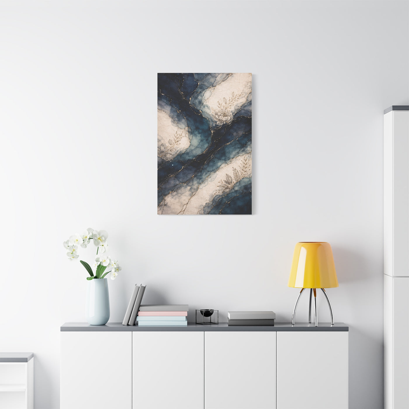 Navy Marble Botanical Flow Wall Art & Canvas Print