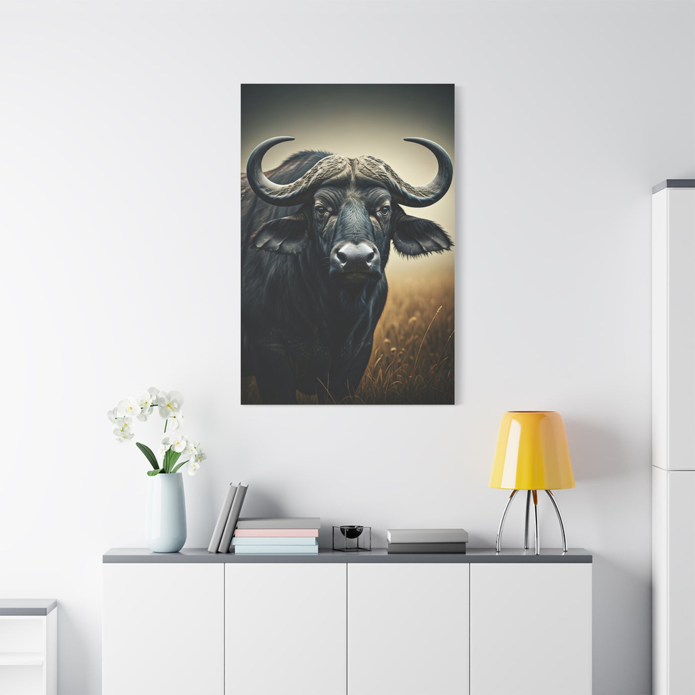 Cinematic Water Buffalo with Soft Golden Prairie Light Wall Art & Canvas Print