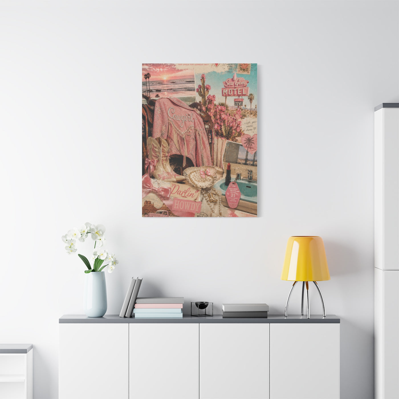 Coquette Cowgirl Desert Postcard Collage Wall Art & Canvas Print