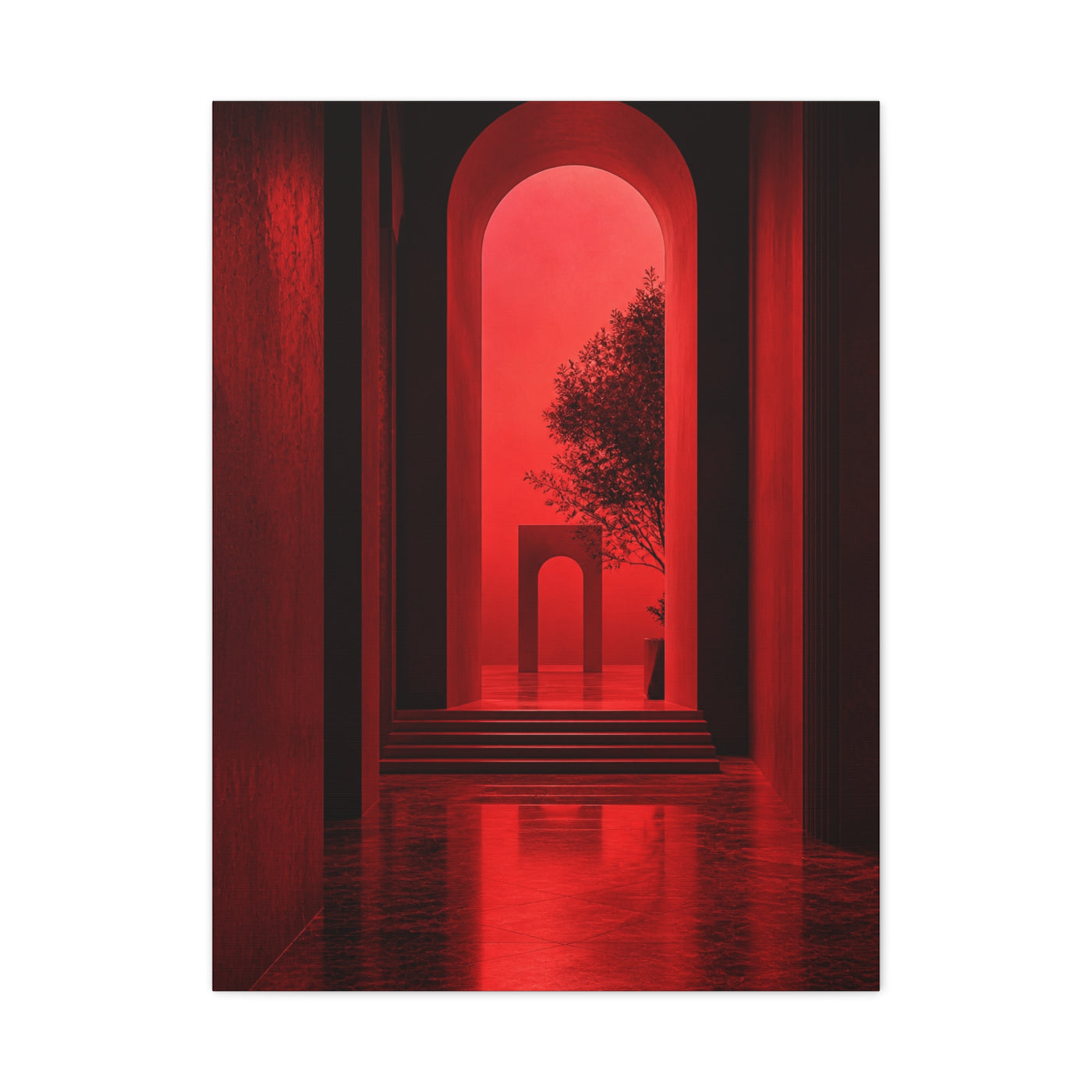 Surreal Crimson Archway Interior Wall Art & Canvas Print