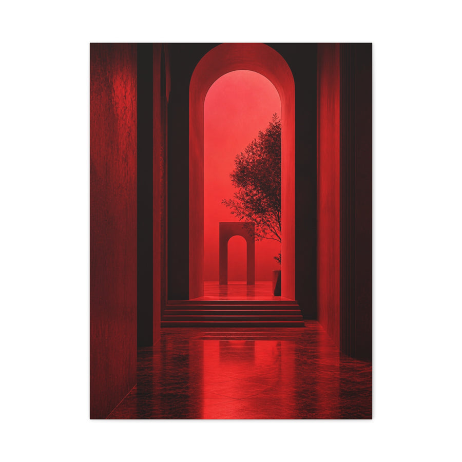 Surreal Crimson Archway Interior Wall Art & Canvas Print