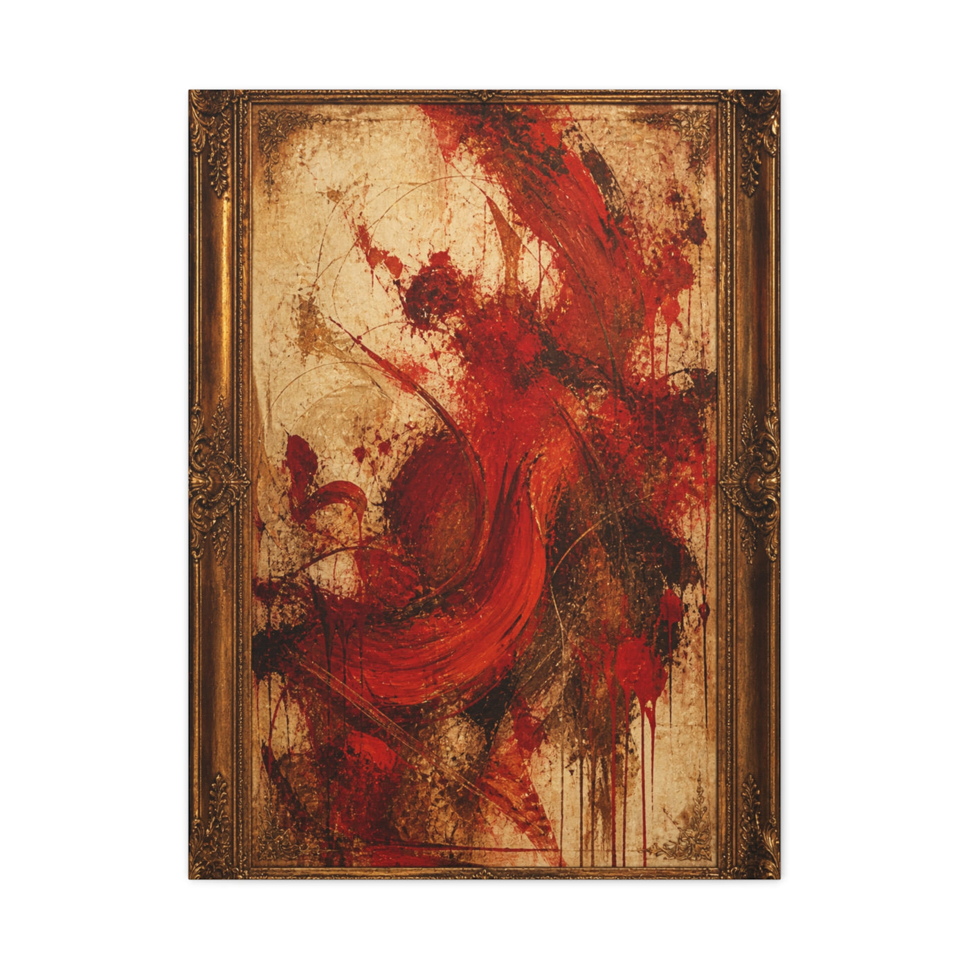 Vintage Framed Red Expressionist Painting Wall Art & Canvas Print