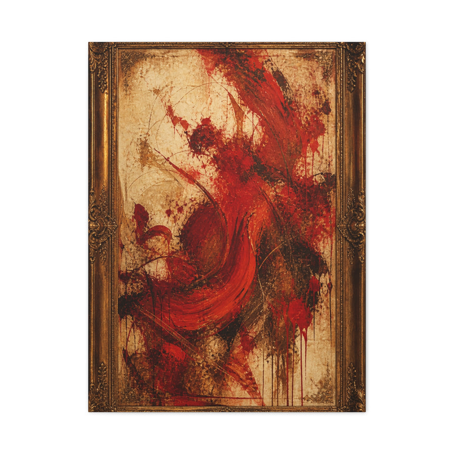 Vintage Framed Red Expressionist Painting Wall Art & Canvas Print