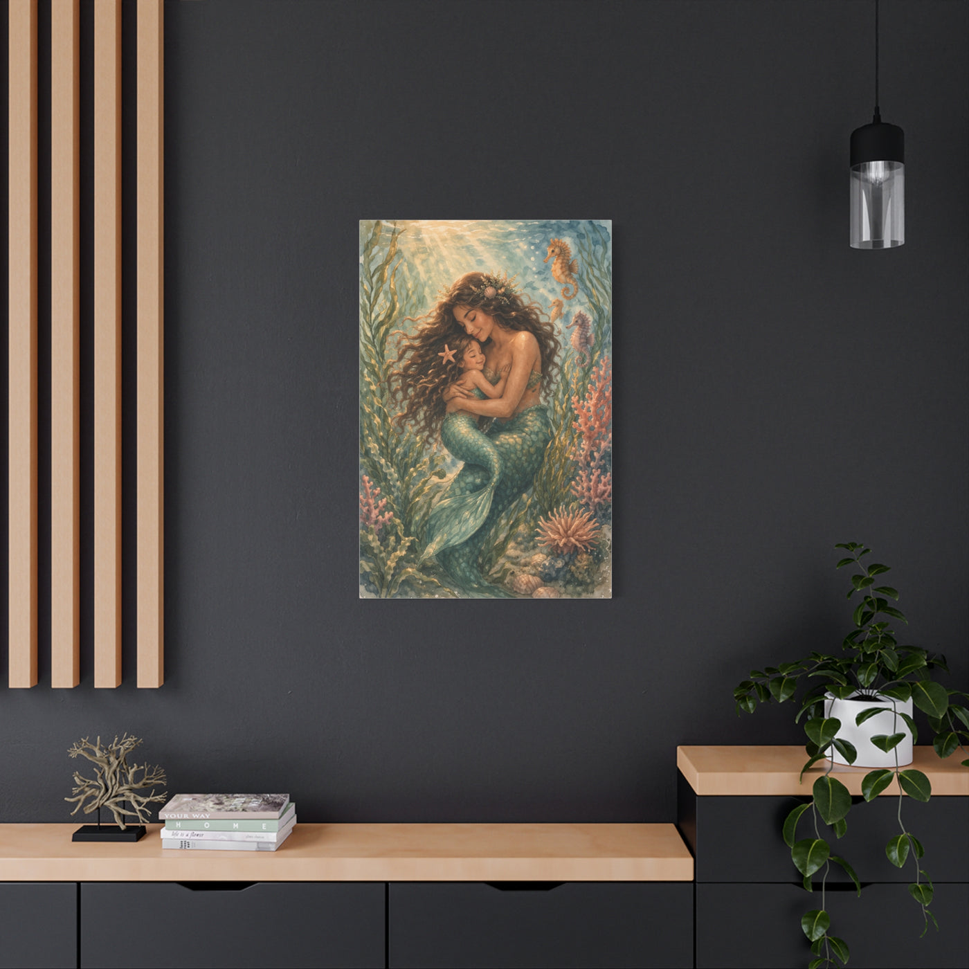 Mother and Child Mermaid Embrace Wall Art & Canvas Print
