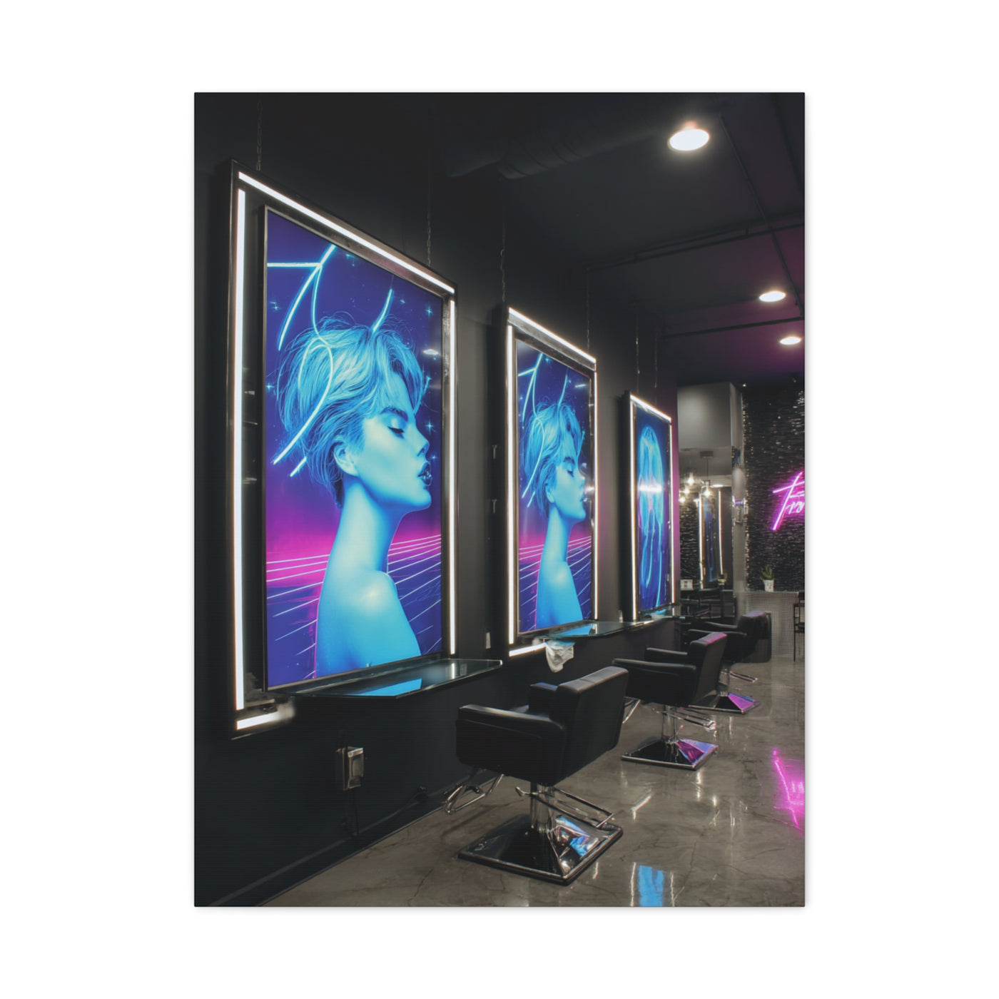 Sleek Contemporary Graphic Artwork With Neon Accents Wall Art & Canvas Print
