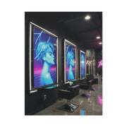 Sleek Contemporary Graphic Artwork With Neon Accents Wall Art & Canvas Print