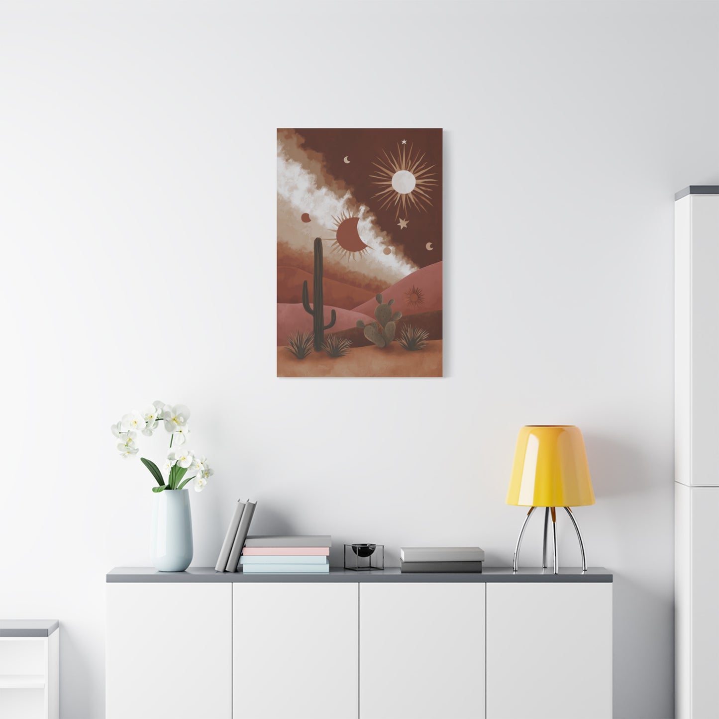 Boho Desert Sun and Moon Landscape Wall Art & Canvas Print