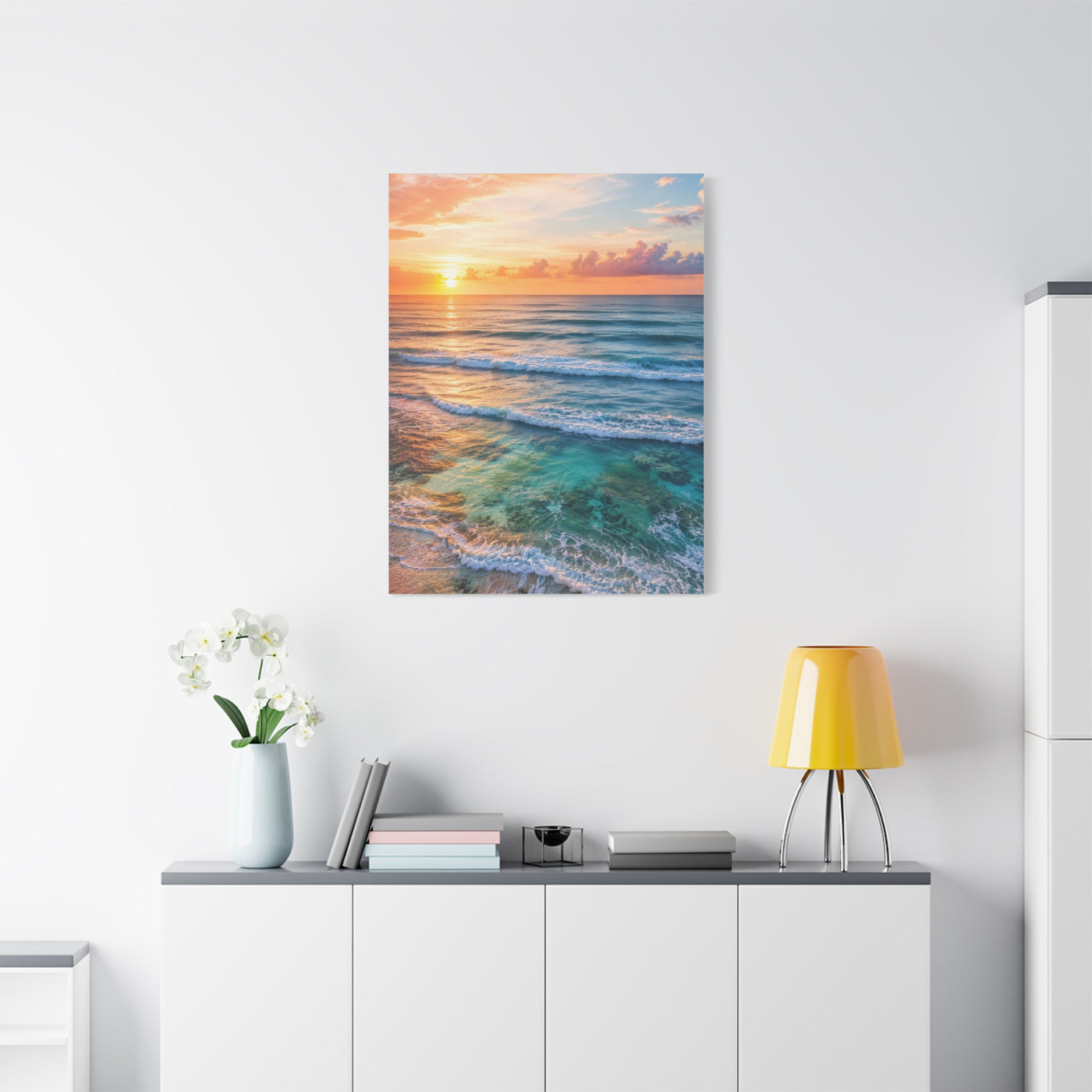 Golden Sunrise Ocean Horizon Scene Wall Art & Canvas Print