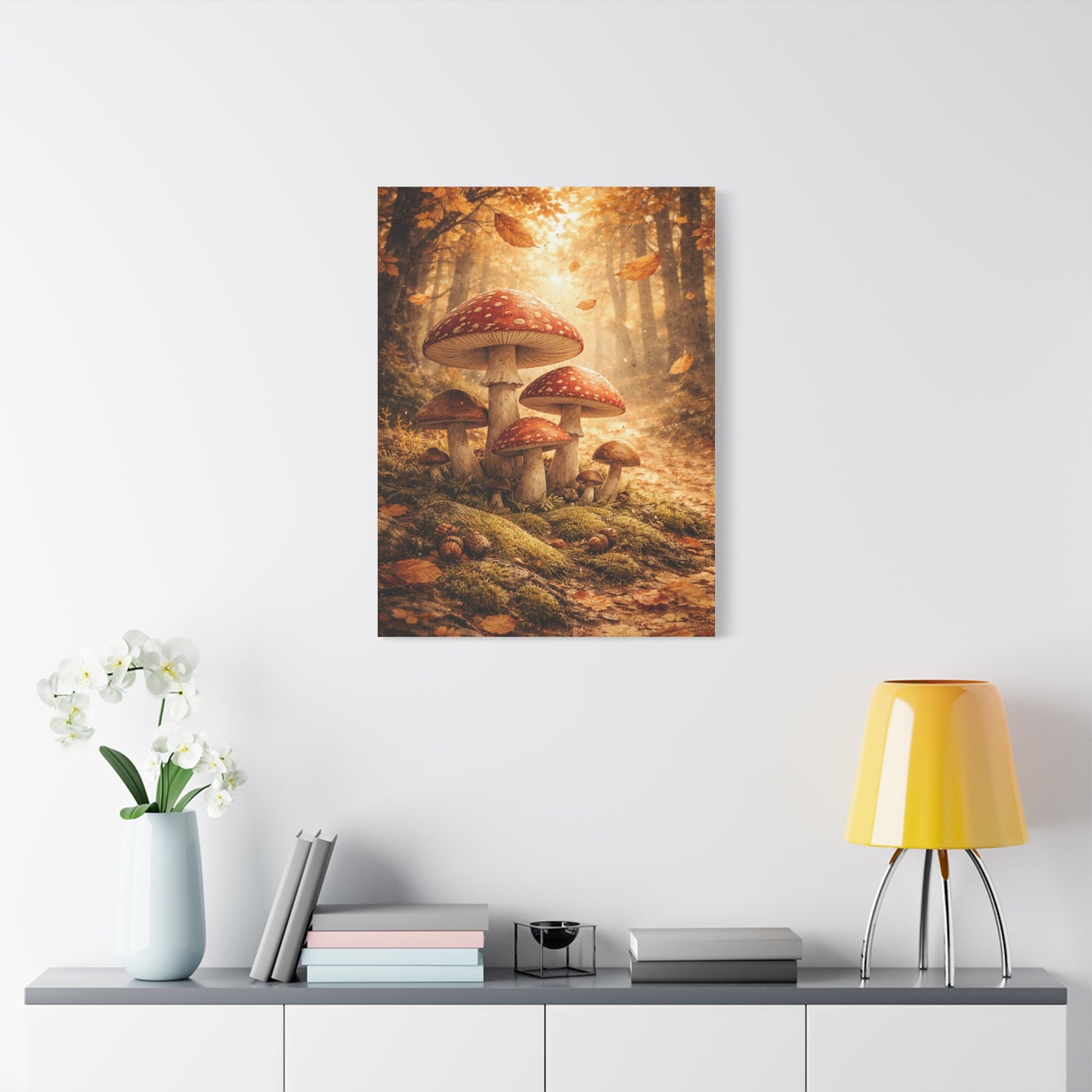Magical Autumn Amanita Mushroom Forest Wall Art & Canvas Print