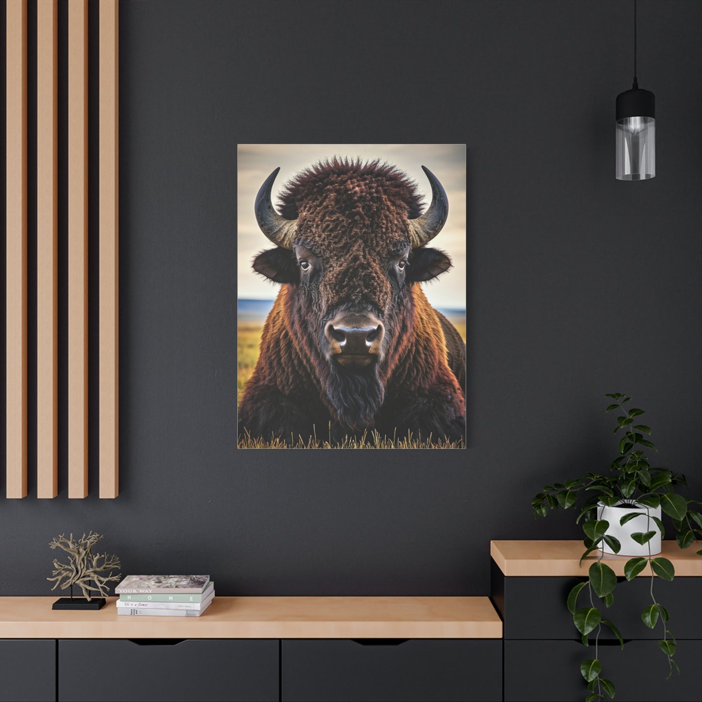 Symmetrical Prairie Bison Frontal Portrait Wall Art & Canvas Print