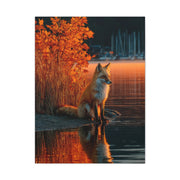 Autumn Lakeside Fox Reflection Wall Art & Canvas Print