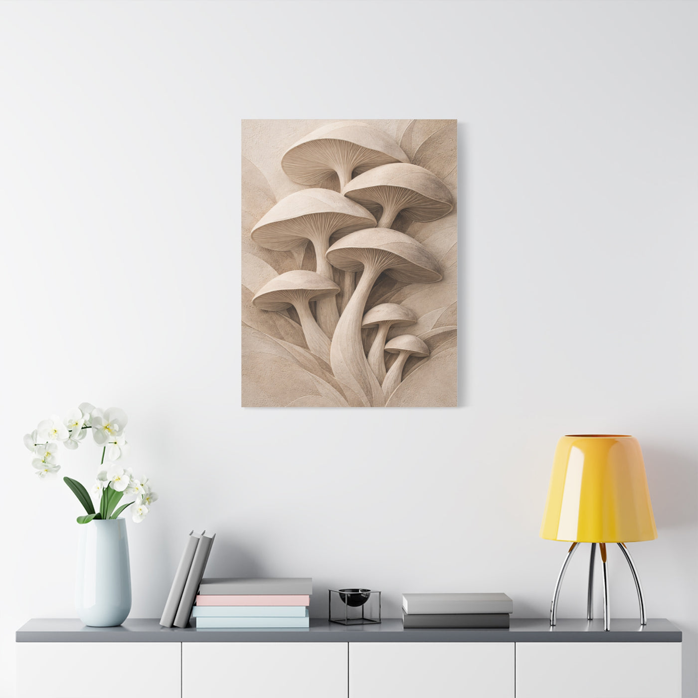 Minimalist Plaster Mushroom Relief Wall Art & Canvas Print