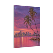 Miami Skyline Tropical Sunset With Palm Trees Wall Art & Canvas Print