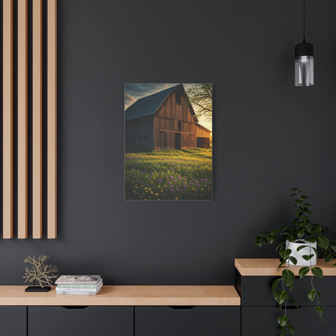 Wildflower Meadow Barn at Sunrise Wall Art & Canvas Prints