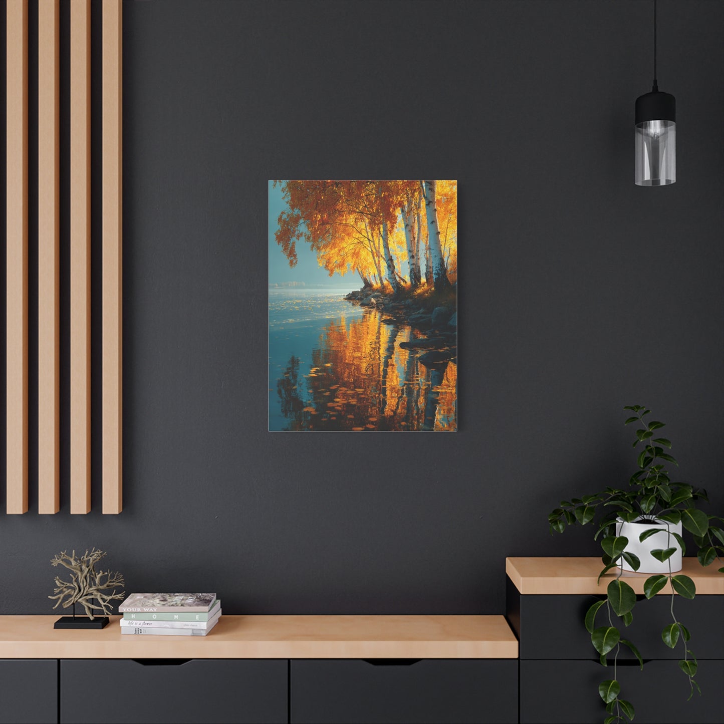Golden Birch Autumn Lake Reflection Wall Art & Canvas Print