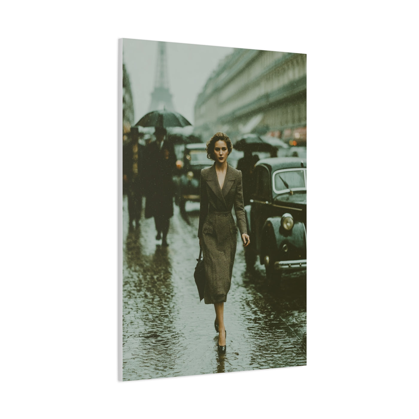 Parisian Rainy Street Elegance Wall Art & Canvas Print