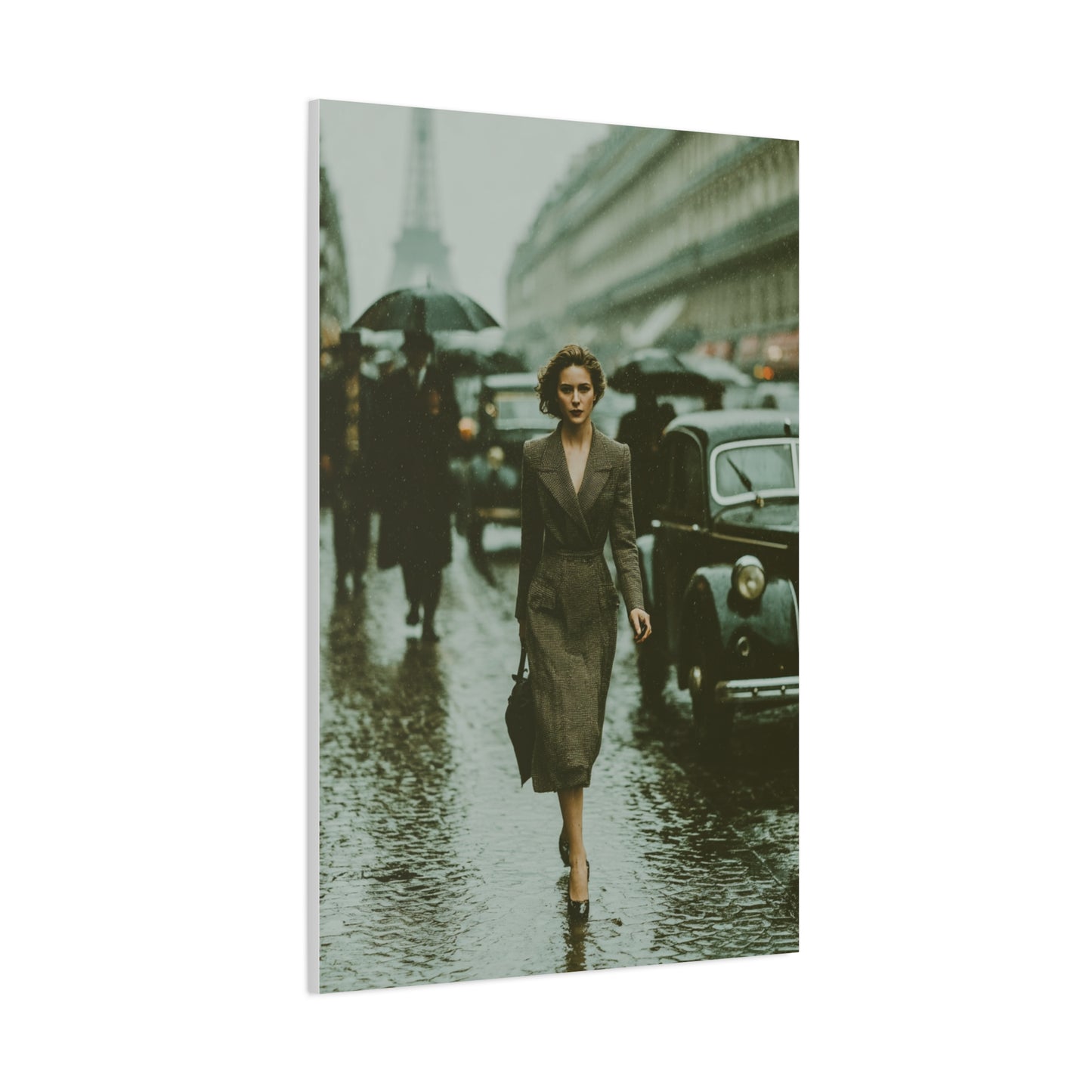 Parisian Rainy Street Elegance Wall Art & Canvas Print