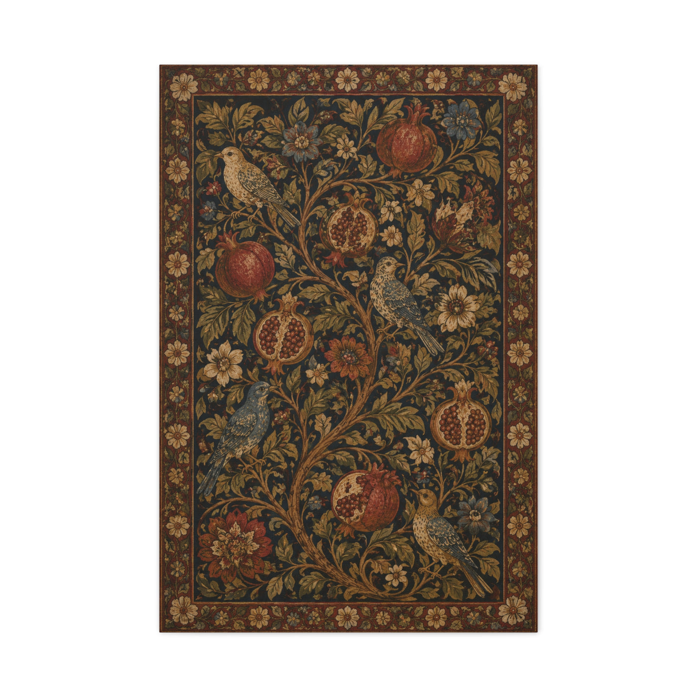 Dark Botanical Pomegranate Heritage Textile Wall Art & Canvas Print
