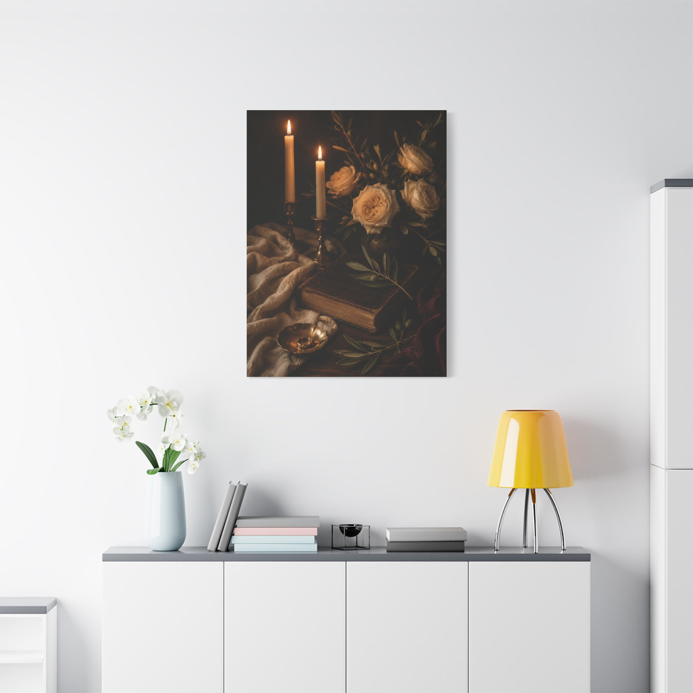 Romantic Candlelit Rose Still Life Wall Art & Canvas Print