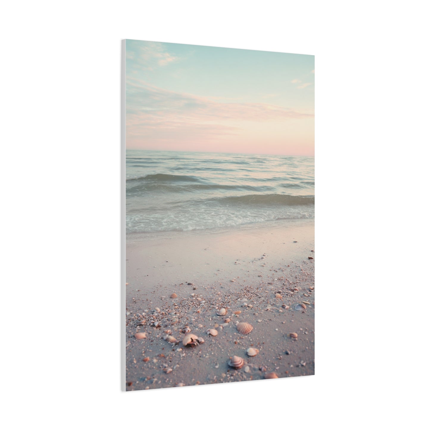 Pastel Sunrise Beach with Seashell Shore Wall Art & Canvas Print