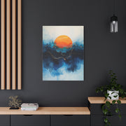 Orange Sun Over Indigo Waves Abstract Wall Art & Canvas Print