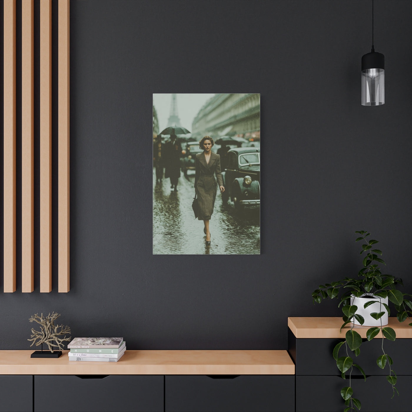 Parisian Rainy Street Elegance Wall Art & Canvas Print