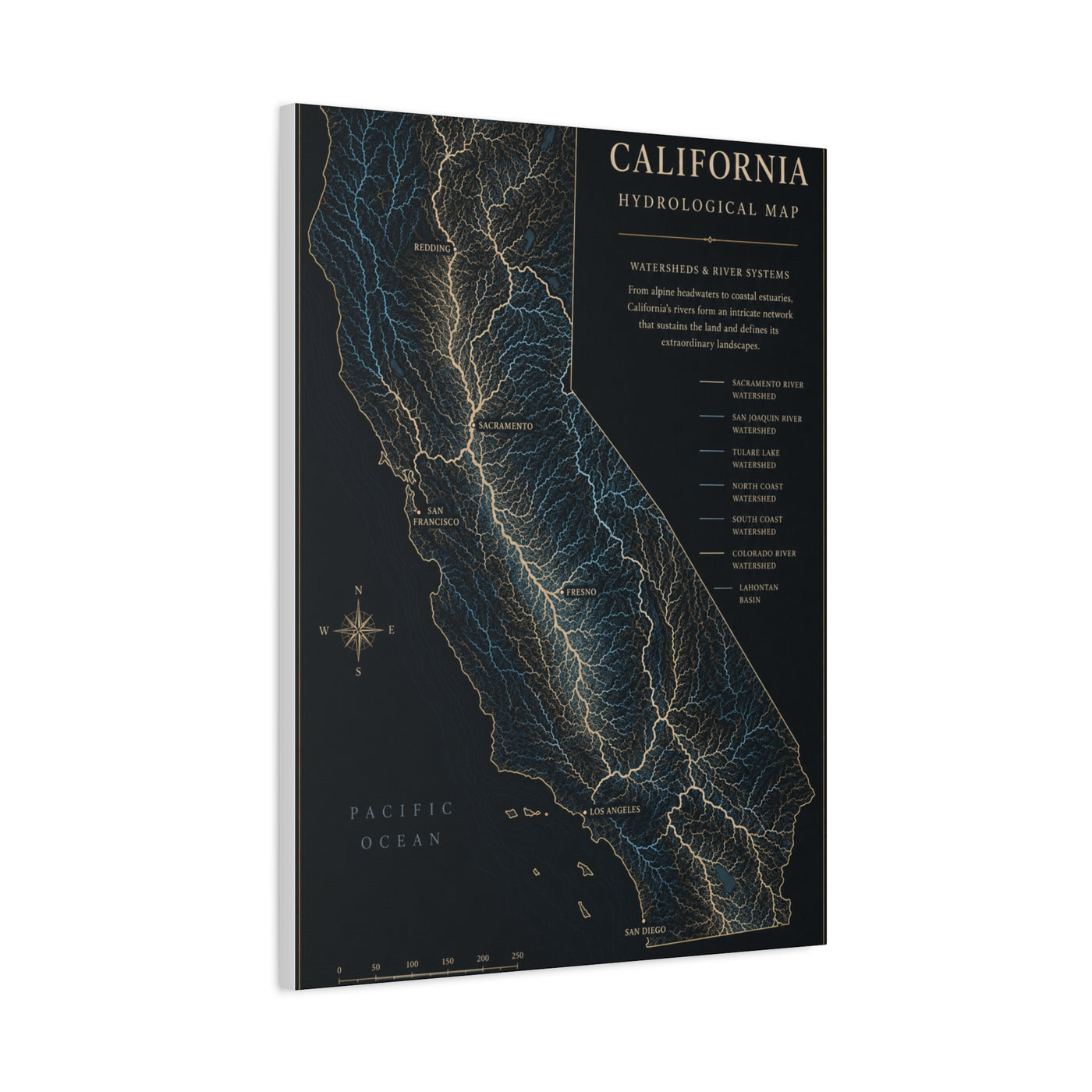 California Hydrological Watershed Map Wall Art & Canvas Print
