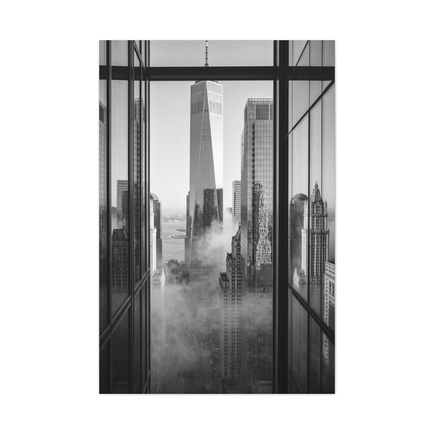 Executive Skyline Through Glass Wall Art & Canvas Print