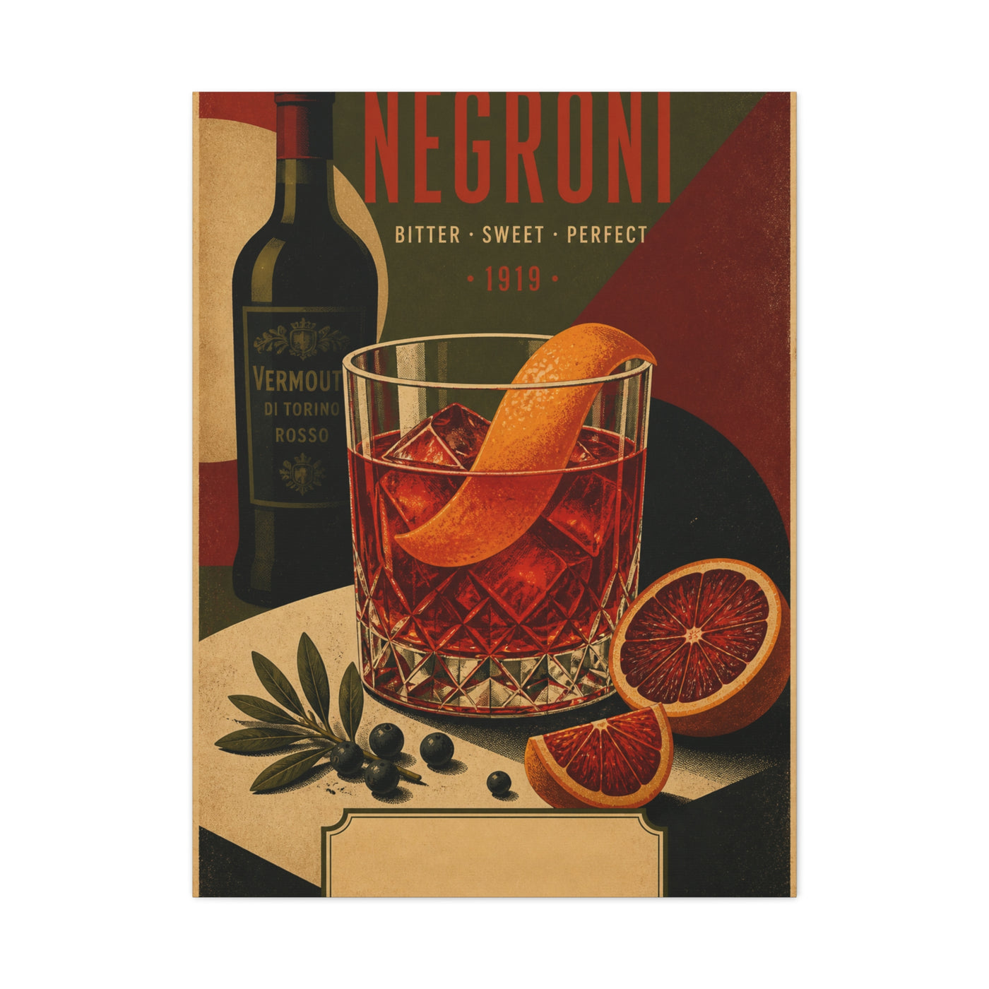 Vintage Negroni Cocktail Poster Wall Art & Canvas Print