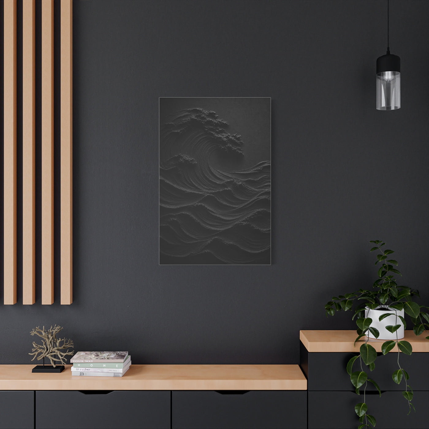 Dark Textured Wave Monochrome Statement Wall Art & Canvas Print