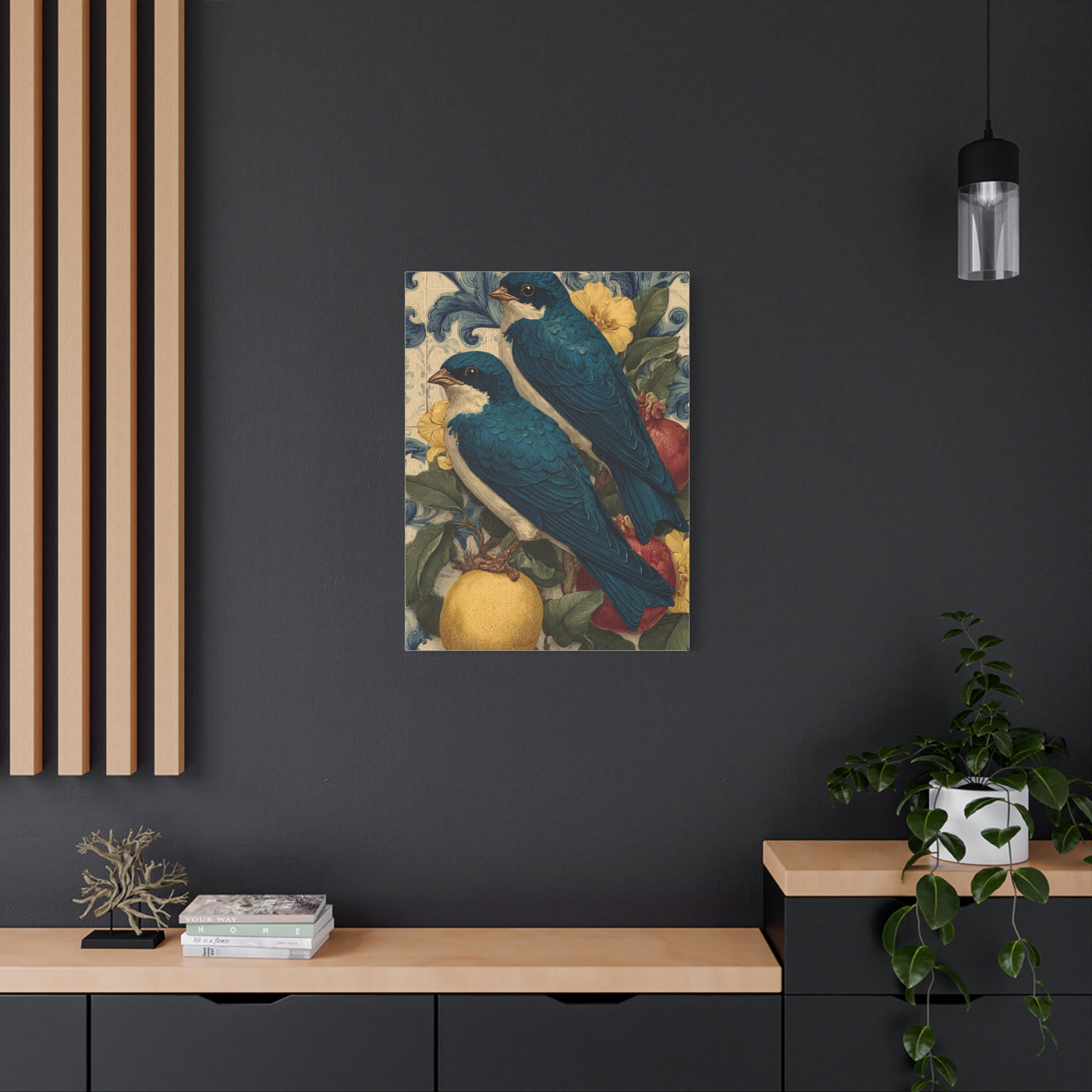 Italian Majolica Swallow & Citrus Wall Art & Canvas Print