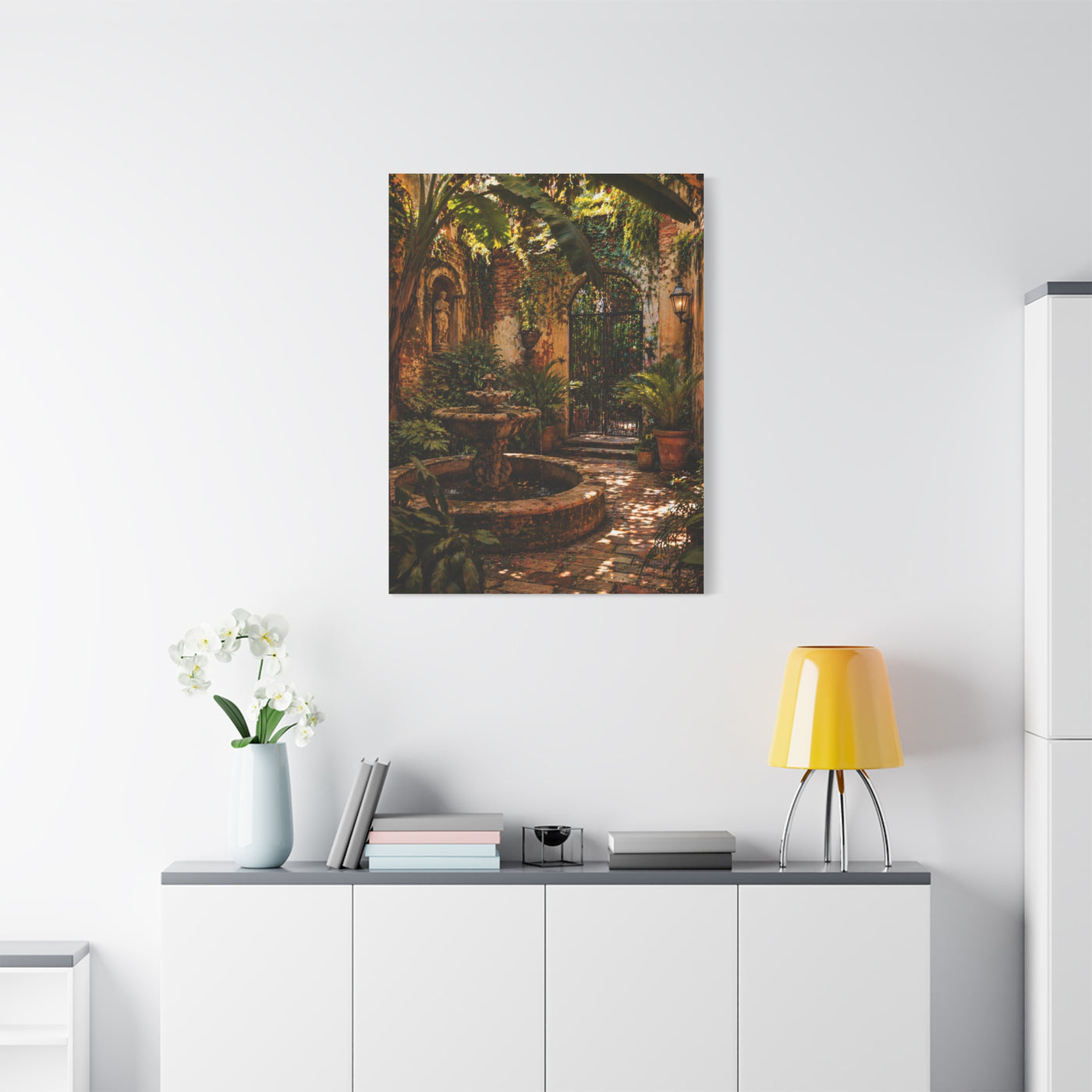 Hidden Courtyard Garden Fountain Wall Art & Canvas Print