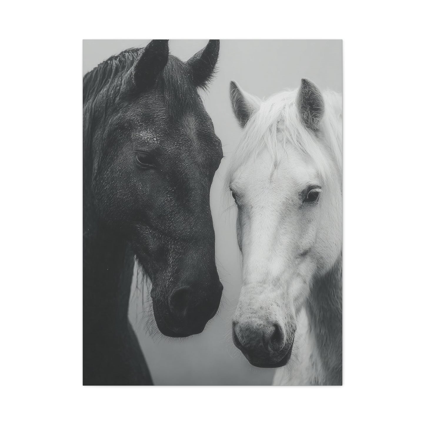 Intimate Dual Horse Monochrome Wall Art & Canvas Print