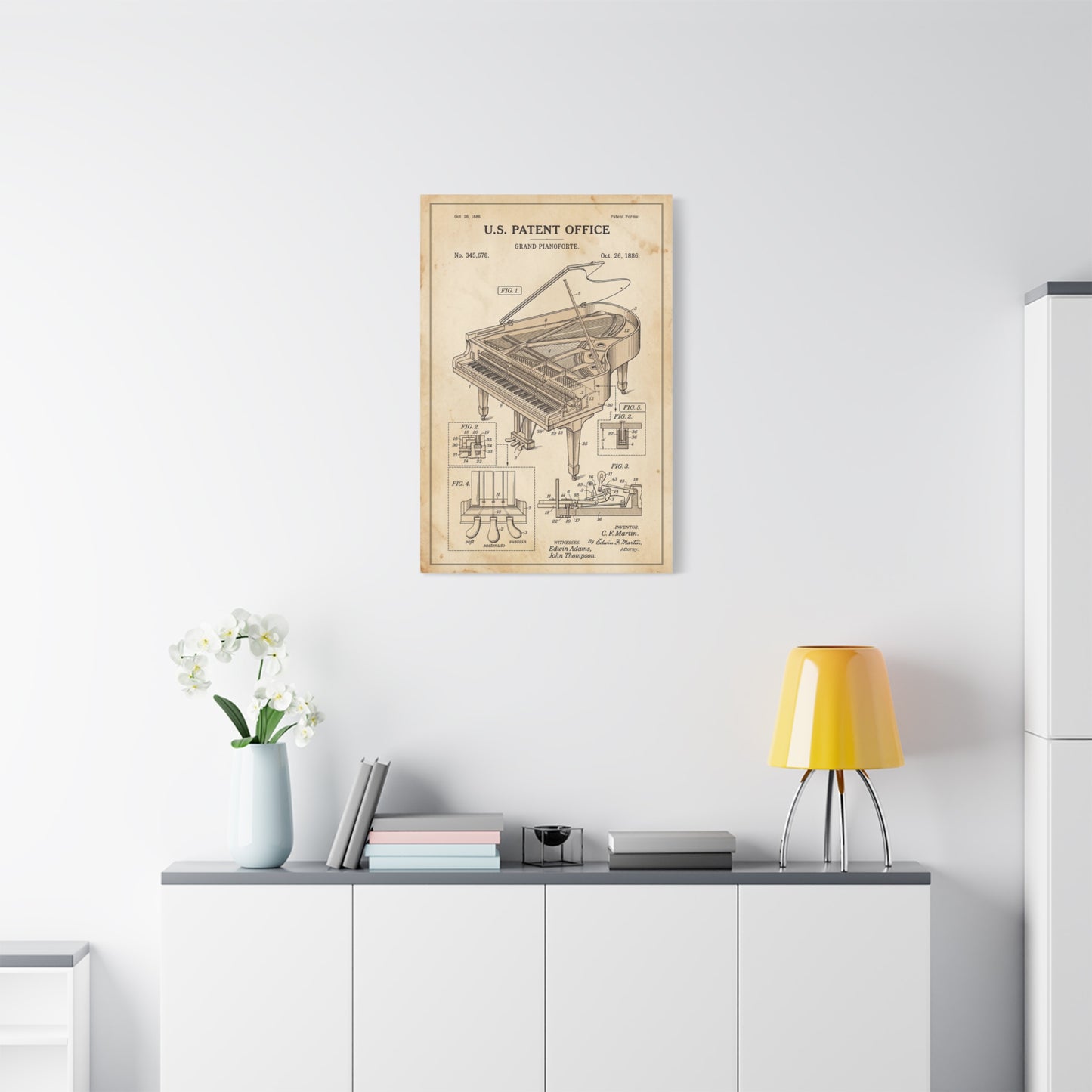 Vintage Grand Piano Patent Illustration Wall Art & Canvas Print