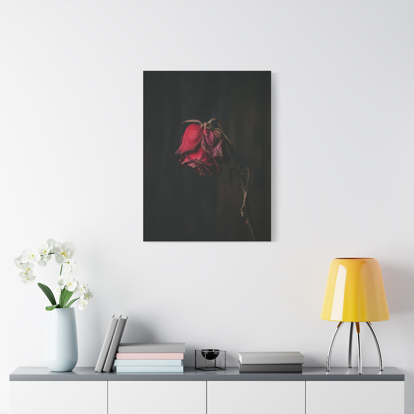 Withered Crimson Rose Still Life Wall Art & Canvas Print