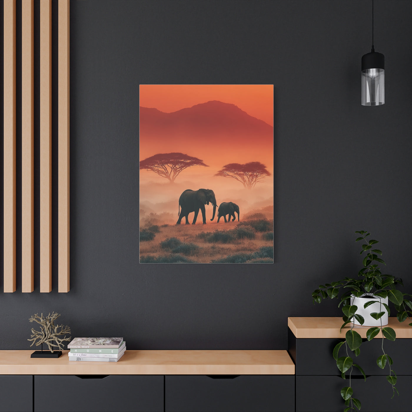Mother and Calf Savanna Sunrise Wall Art & Canvas Print