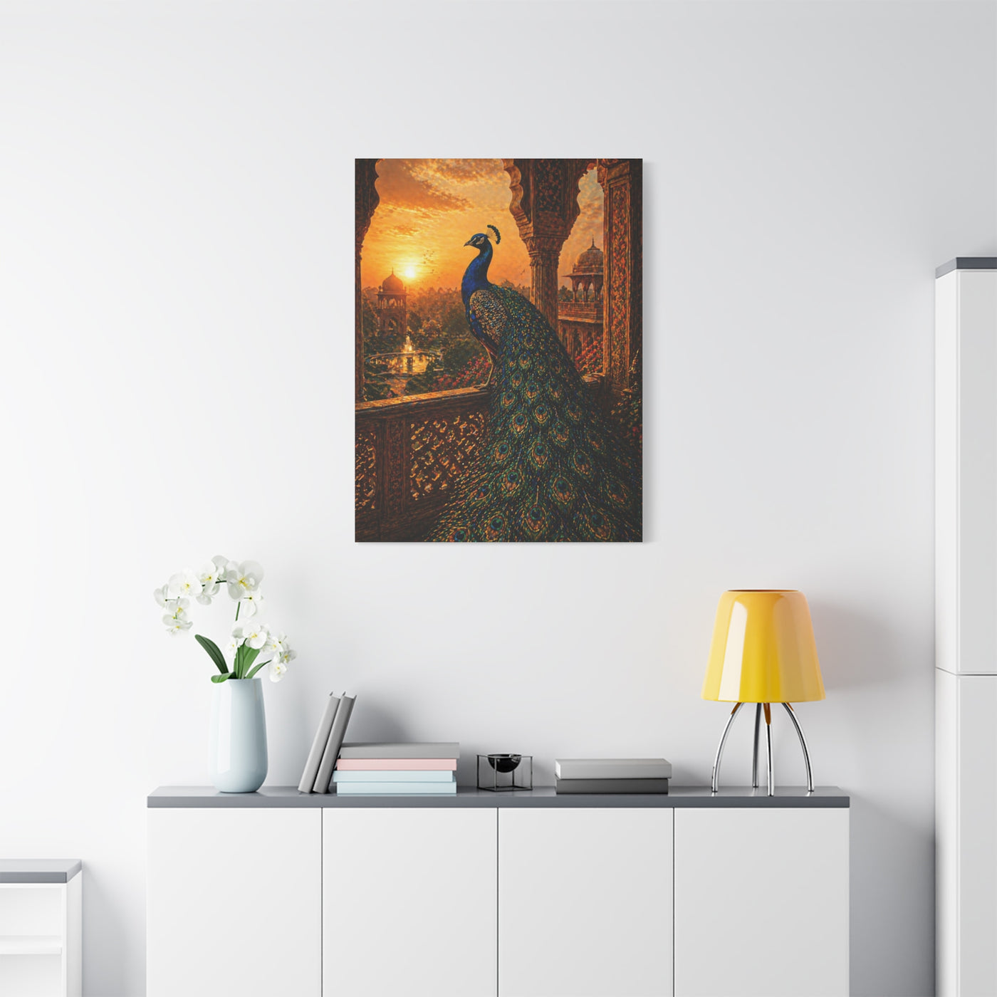 Mughal Palace Sunset Peacock Wall Art & Canvas Print