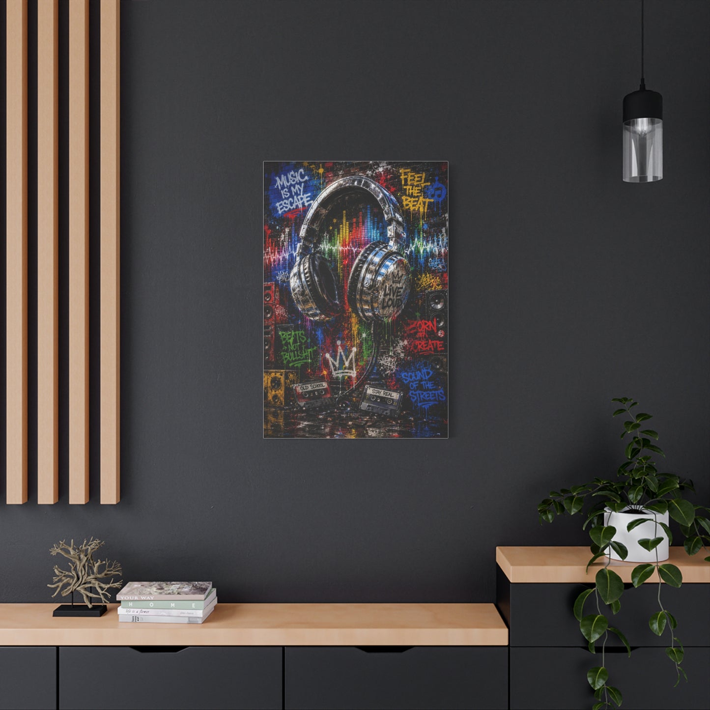 Graffiti Headphones Music Street Wall Art & Canvas Print
