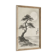 Framed Moonlit Pine Minimal Ink Scene Wall Art & Canvas Print