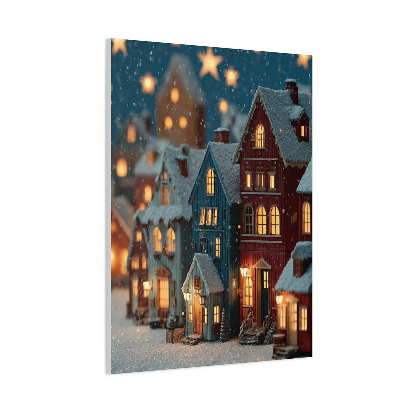 Nordic Winter Village Folk Scene Wall Art & Canvas Print