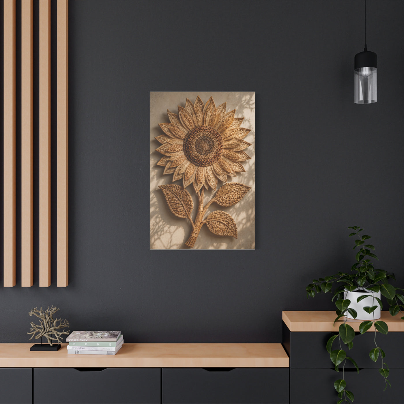 Handwoven Natural Sunflower Textile Wall Art & Canvas Print